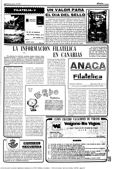 La información Filatélica en Canarias. (Fuente Jable - ULPG)