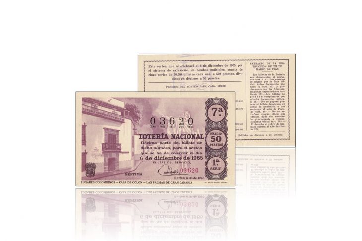 Sorteo Lotería Nacional Casa de Colón 1965